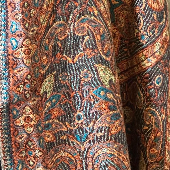 Unbranded Scarf Womens Rectangle Cashmere Orange Turquoise Boho Floral Fringe - Picture 5 of 11